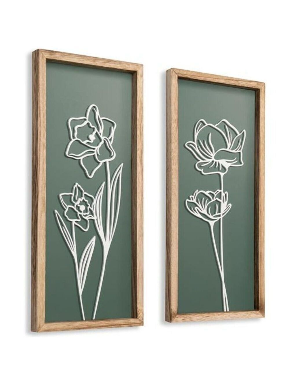 Sage Green 3D Floral Wall Art Set Boho Farmhouse Framed Decor for Bathroom